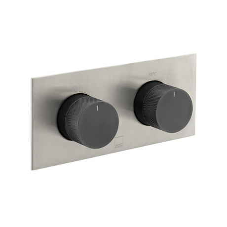 Vado Knurled X Fusion 2 Outlet Thermostatic Shower Valve with All-Flow Function - Brushed Nickel/Black - IND-T148/2-H-XNBK