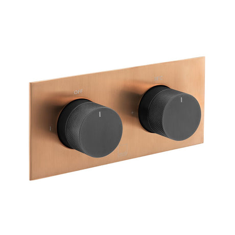 Vado Knurled X Fusion 2 Outlet Thermostatic Shower Valve with All-Flow Function - Brushed Nickel/Black - IND-T148/2-H-XZBK