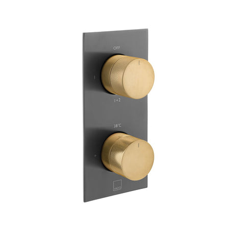 Vado Knurled X Fusion 2 Outlet Thermostatic Shower Valve with All-Flow Function - Brushed Black/Gold - IND-T148/2-XBGK