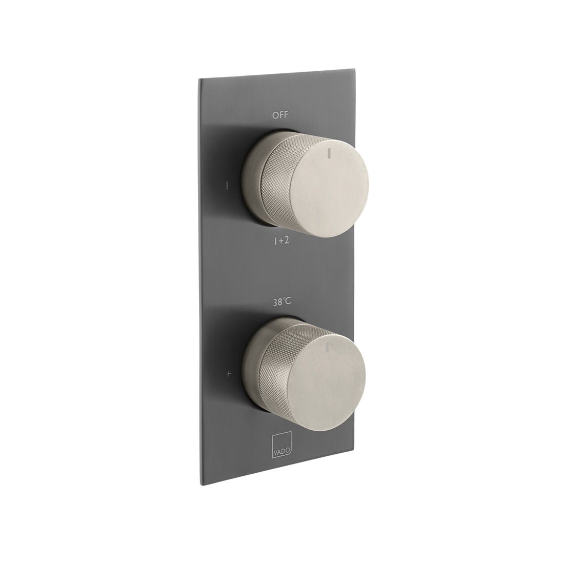 Vado Knurled X Fusion 2 Outlet Thermostatic Shower Valve with All-Flow Function - Brushed Black/Nickel - IND-T148/2-XBNK