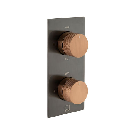 Vado Knurled X Fusion 2 Outlet Tablet Thermostatic Concealed Valve with Knurled Handles - Brushed Black/Bronze - IND-T148/2-XBZK