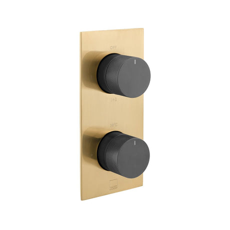 Vado Knurled X Fusion 2 Outlet Thermostatic Shower Valve with All-Flow Function - Brushed Gold/Black - IND-T148/2-XGBK