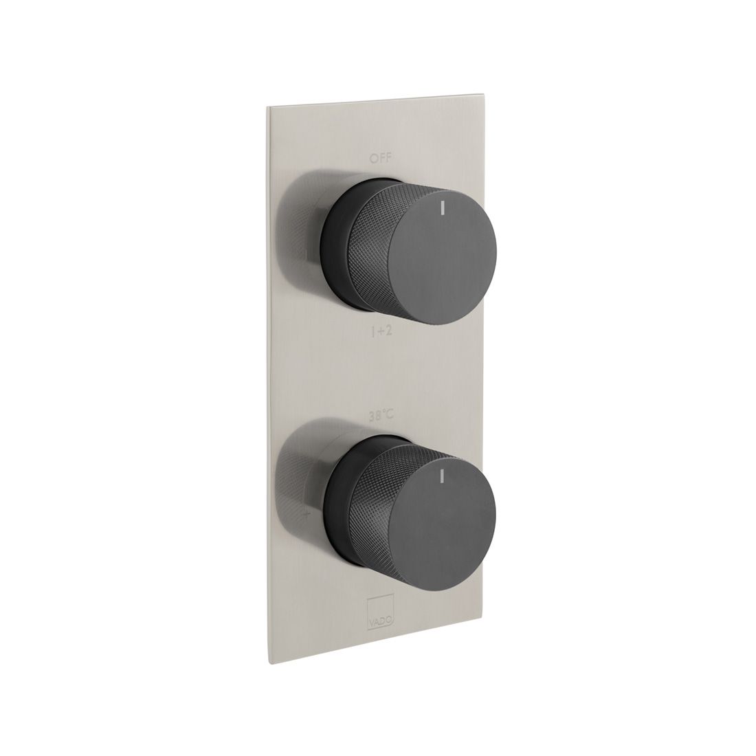Vado Knurled X Fusion 2 Outlet Thermostatic Shower Valve with All-Flow Function - Brushed Nickel/Black - IND-T148/2-XNBK