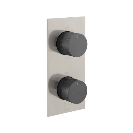 Vado Knurled X Fusion 2 Outlet Thermostatic Shower Valve with All-Flow Function - Brushed Nickel/Black - IND-T148/2-XNBK