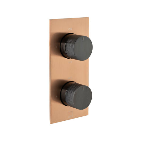 Vado Knurled X Fusion 2 Outlet Tablet Thermostatic Concealed Valve with Knurled Handles - Brushed Bronze/Black - IND-T148/2-XZBK