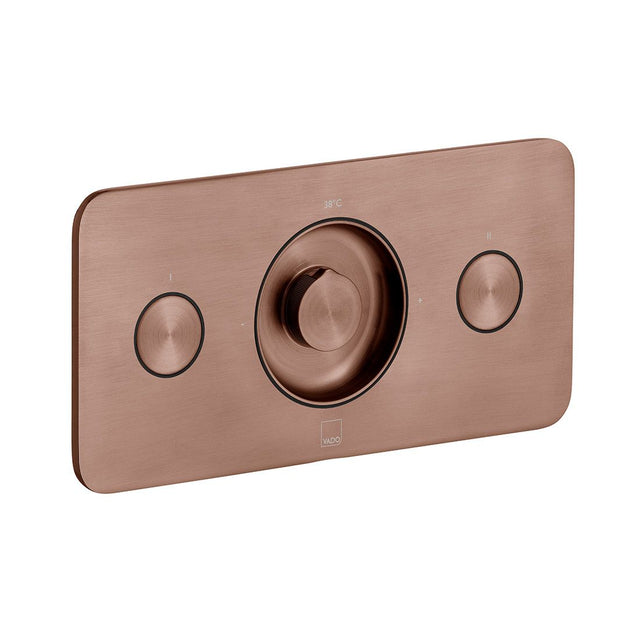 Vado Zone 2 Outlet Concealed Thermostatic Shower Valve with Push - button Control - Brushed Bronze - IND - Z128/2 - H - BRZ - TAP 'N' SHOWER