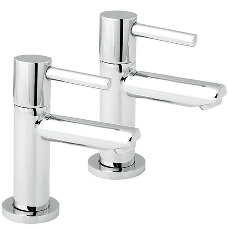Pair of Deva Insignia modern chrome basin taps with lever handles and smooth ceramic disc cartridges