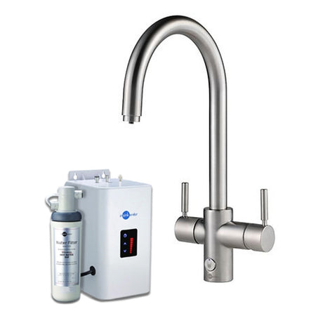 InSinkErator 4N1 J Shape Kitchen Sink Mixer Tap with Neo Tank and Filter - Brushed Steel - AIS832