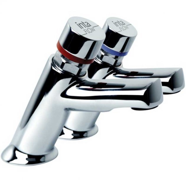 Inta Modern Flow Time Non Concussive Adjustable Basin Mounted Taps Pair - Chrome - NC177CP