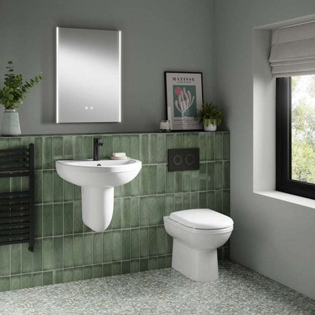Nuie Ivo White Contemporary 550mm Basin 1 Tap Hole & Semi Pedestal - C