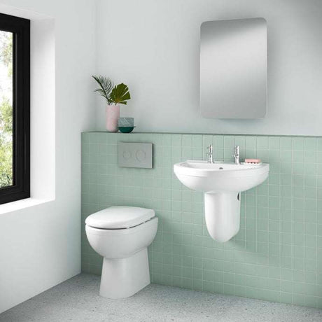 Nuie Ivo White Contemporary 550mm Basin 2 Tap Hole & Semi Pedestal - C
