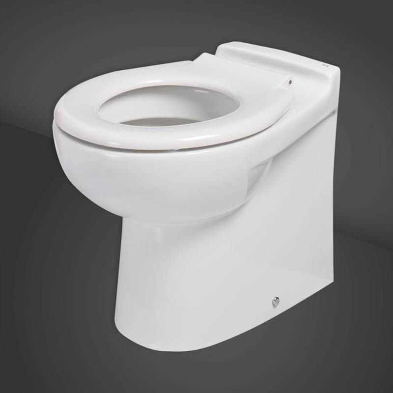 White RAK-Junior Back to Wall WC Pan with high-gloss vitreous china finish and compact modern design
