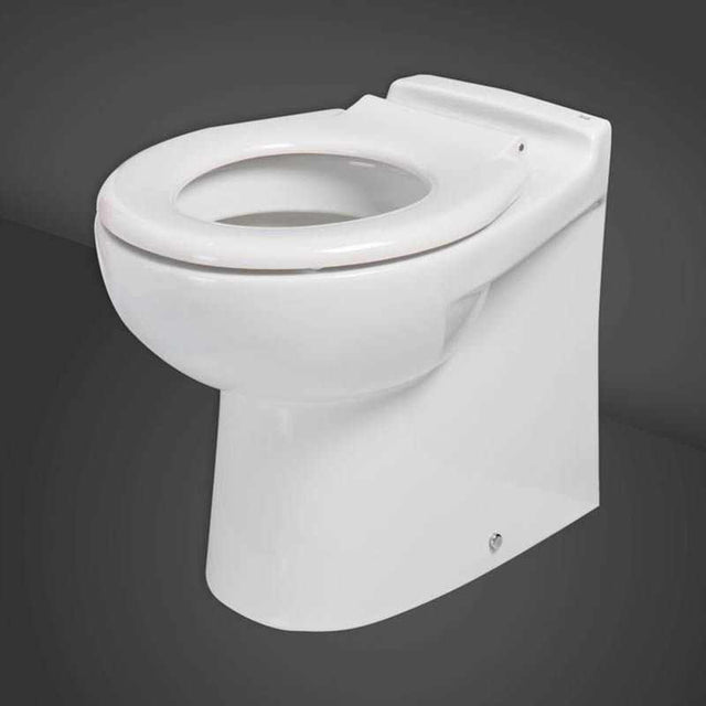 White RAK-Junior Back to Wall WC Pan with high-gloss vitreous china finish and compact modern design