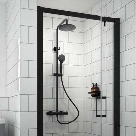 Nuie Round Mixer Shower Thermostatic Bar with Shower Kit and Fixed Head - Matt Black - JTY475