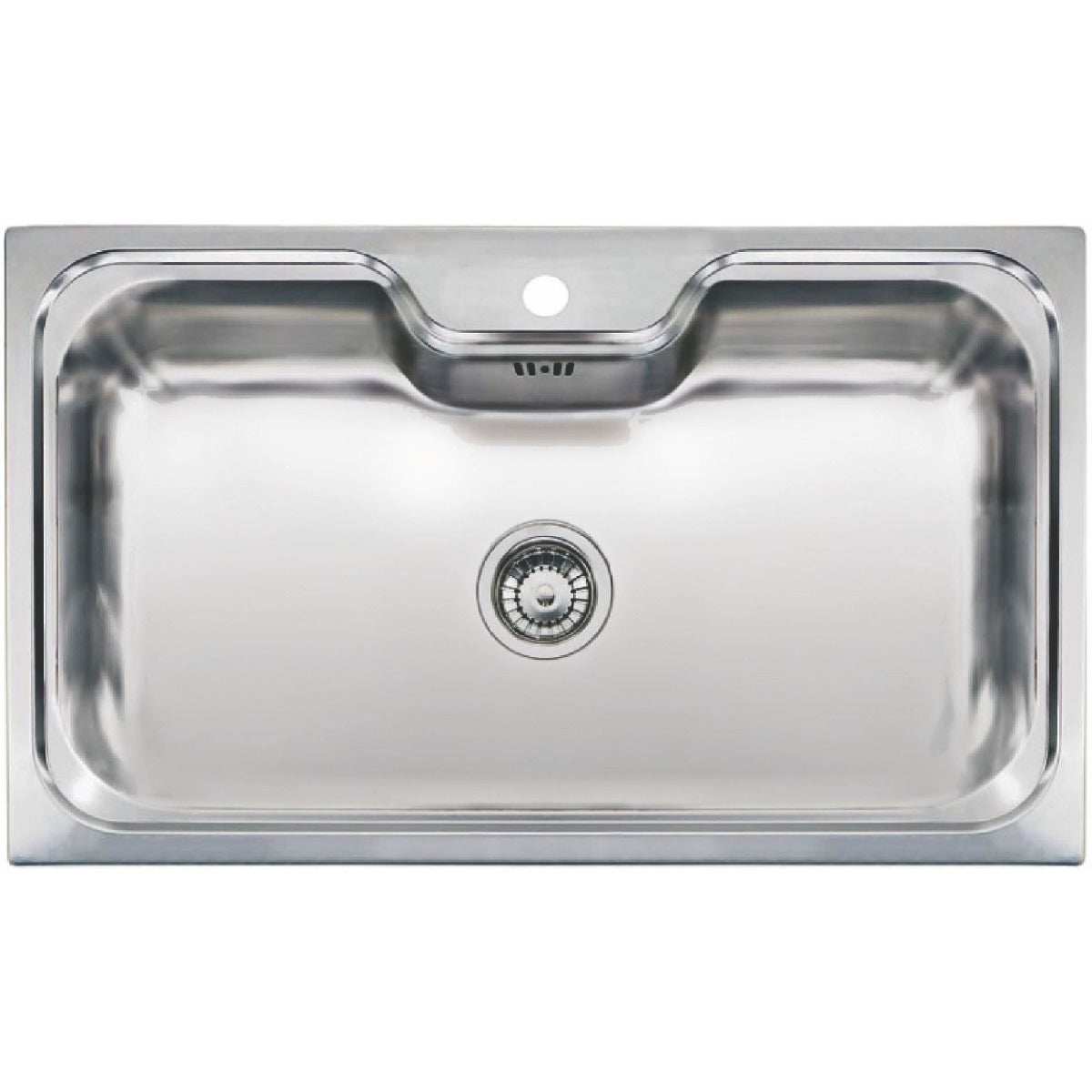 Polished stainless steel Reginox Elegance Jumbo inset kitchen sink with rounded corners and overflow, rust-resistant and easy to maintain
