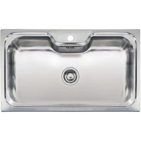Polished stainless steel Reginox Elegance Jumbo inset kitchen sink with rounded corners and overflow, rust-resistant and easy to maintain