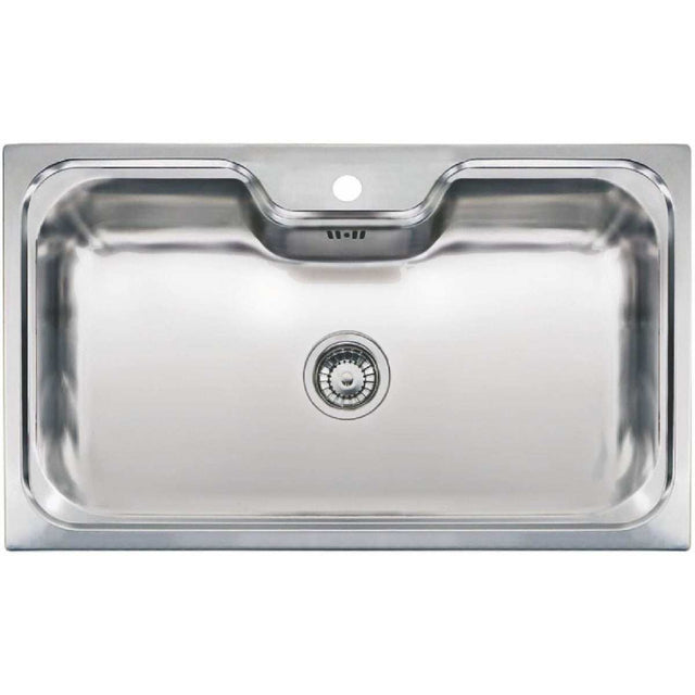 Polished stainless steel Reginox Elegance Jumbo inset kitchen sink with rounded corners and overflow, rust-resistant and easy to maintain