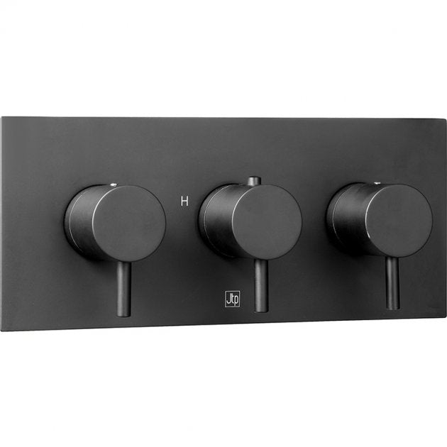 JTP VOS Horizontal Thermostatic Concealed 3 Outlets Shower Valve - Matt Black - 28692AMB