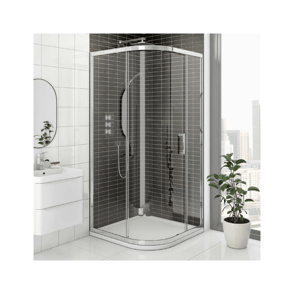 Kartell KV8 900mm Single Quadrant Shower Door 8mm Glass - Chrome - EIGHT900Q
