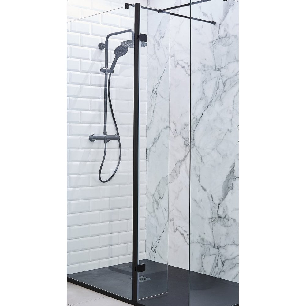 Kartell Nero 300mm Hinged Wet Room Return Panel 8mm - Black - NER300W