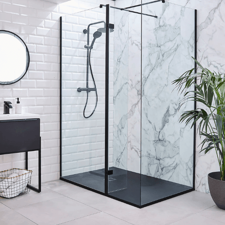 Kartell Nero Black Wet Room Profile Kit Wall Profile and Bracing Bar - Chrome - NER-CONV