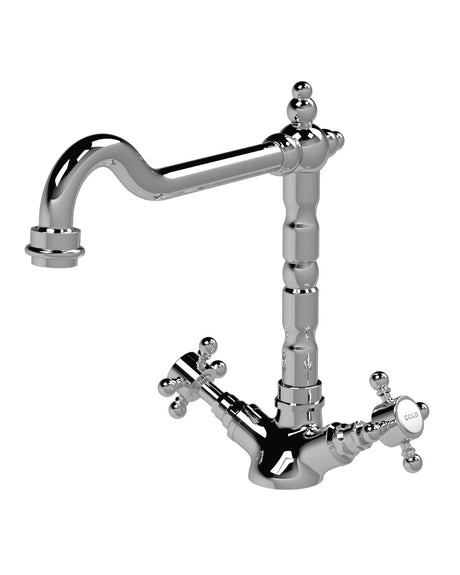 Launde Abbey Traditional French Classic Mono Sink Mixer Tap with Crosshead Handles - Chrome