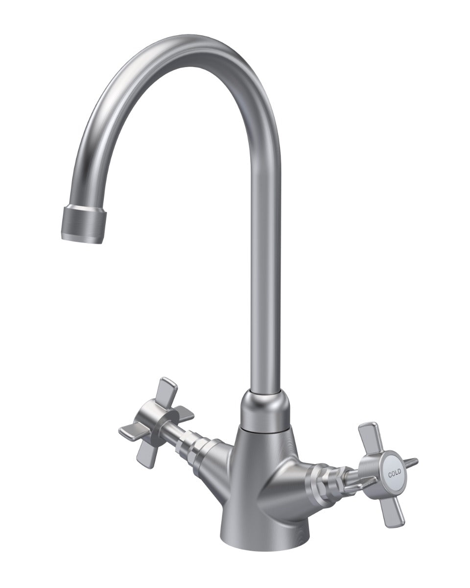 Launde Abbey Dual Handle Traditional Mono Kitchen Sink Mixer Tap - Brushed Nickel