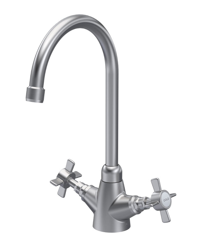 Launde Abbey Dual Handle Traditional Mono Kitchen Sink Mixer Tap - Brushed Nickel