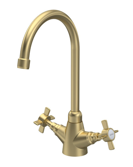 Launde Abbey Dual Handle Traditional Mono Kitchen Sink Mixer Tap - Brushed Brass