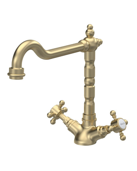 Launde Abbey Dual Handle Kitchen Sink Mixer Tap - Brushed Brass - Brushed Brass