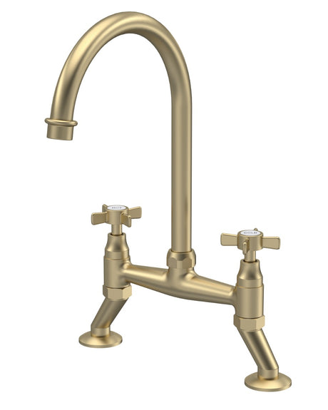 Launde Abbey 1Tap Hole Crosshead Handle Bridge Kitchen Sink Mixer Tap - Brushed Brass