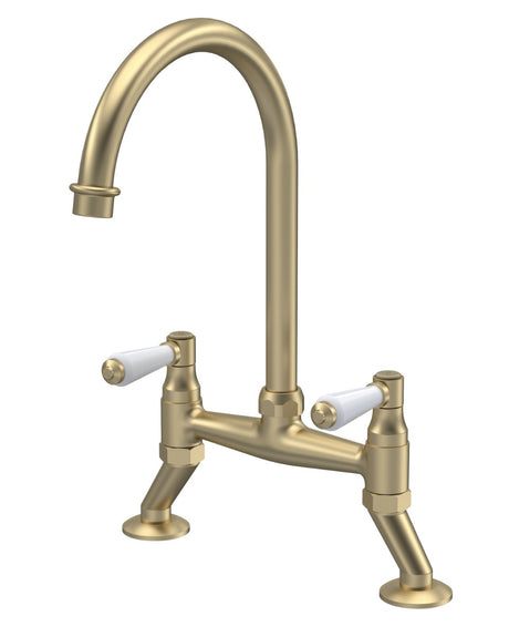 Launde Abbey Lever Handle Bridge Kitchen Sink Mixer Tap - Brushed Brass
