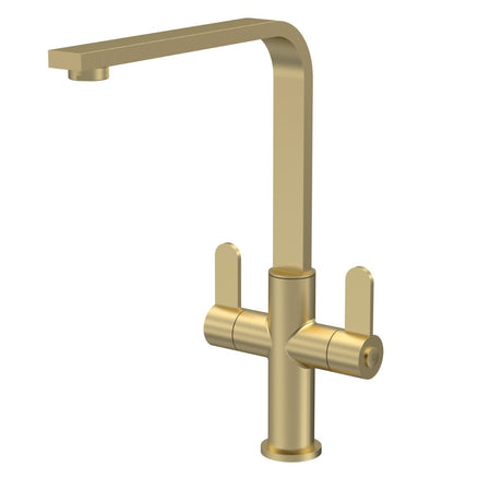 Launde Abbey Dual Lever Handle Round Mono Kitchen Sink Mixer Tap - Brushed Brass