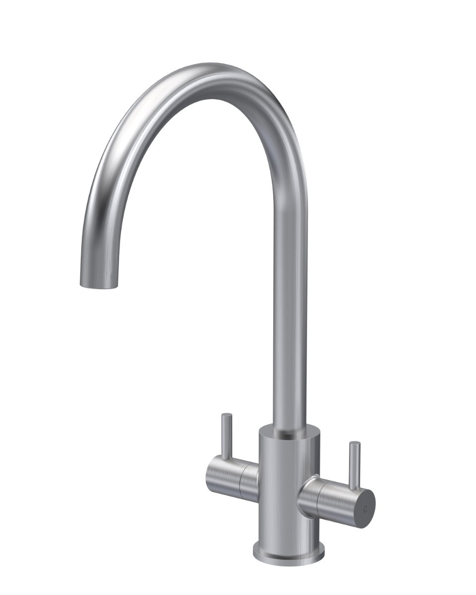 Launde Abbey Mono Kitchen Sink Mixer Tap Dual Lever Handle - Brushed Nickel