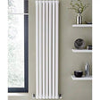 Kartell K-Rad Aspen white double vertical designer radiator installed on wall next to shelves and window