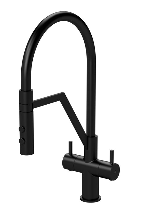Launde Abbey Ravi Mono Kitchen Sink Mixer Tap Dual Lever Handle - Matt Black