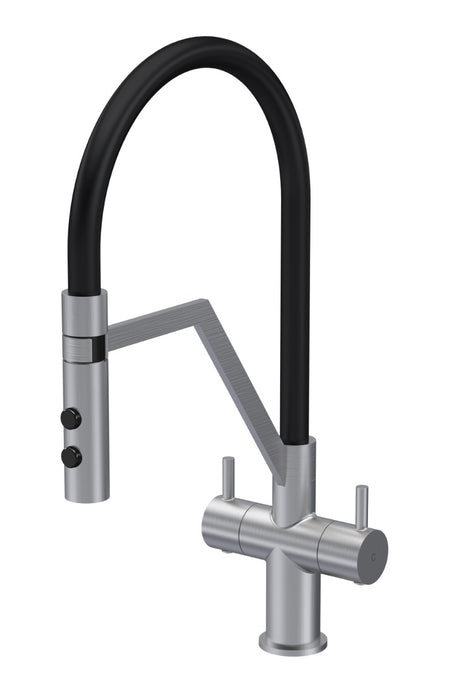 Launde Abbey Ravi Mono Kitchen Sink Mixer Tap Dual Lever Handle - Brushed Nickel