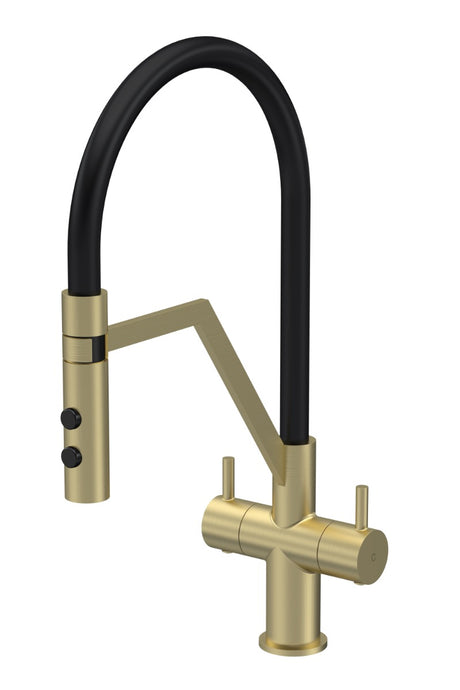Launde Abbey Ravi Mono Kitchen Sink Mixer Tap Dual Lever Handle - Brushed Brass