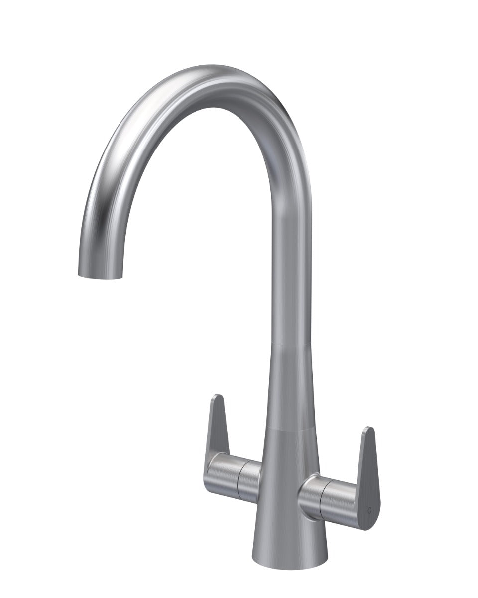 Launde Abbey Samir Mono Kitchen Sink Mixer Tap Dual Lever Handle - Brushed Nickel