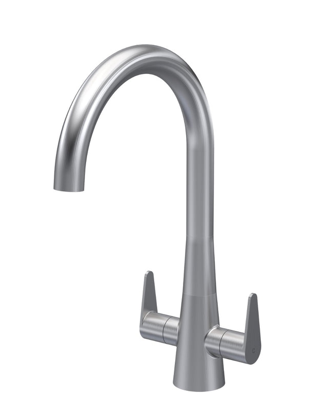 Launde Abbey Samir Mono Kitchen Sink Mixer Tap Dual Lever Handle - Brushed Nickel