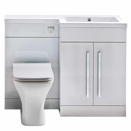 Scudo Lili Right Hand Sculptured Stone Basin 1100mm - Gloss White - L - 1100 - RIGHT - TAP 'N' SHOWER
