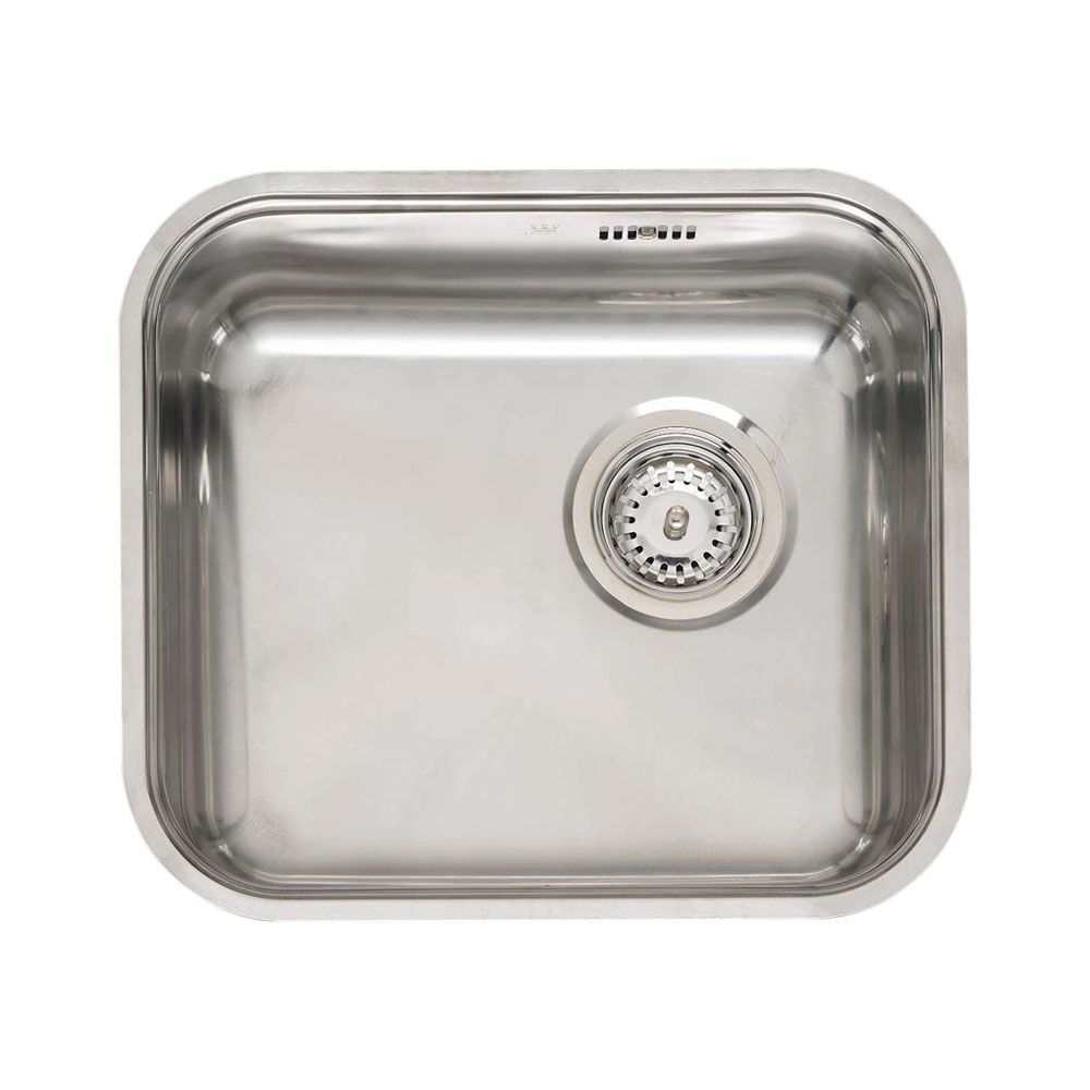 Reginox OKG Comfort stainless steel integrated kitchen sink with polished finish and strainer waste