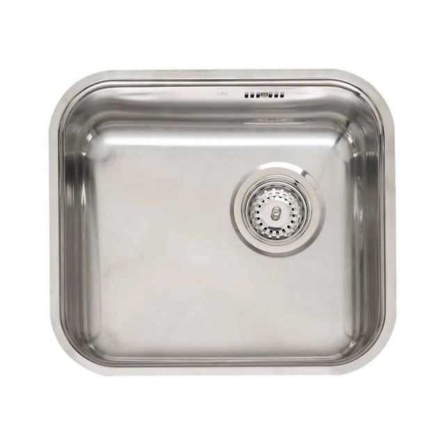 Reginox OKG Comfort stainless steel integrated kitchen sink with polished finish and strainer waste