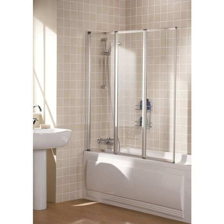 Lakes Classic 3 Panel Framed 1400mm x 1400mm Folding Silver Frame Bath Screen - 6mm Clear Glass - SS80S - TAP 'N' SHOWER