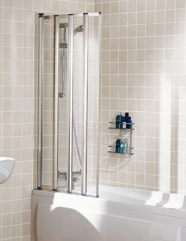 Lakes Classic 4 Panel Framed 755mm x 1400mm Folding Bath Screen Silver Frame - 8mm Clear Glass - SS85S - TAP 'N' SHOWER