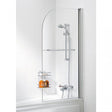 Lakes Classic Curved 800mm x 1400mm Hinged Silver Frame Bath Screen with Towel Rail - 6mm Clear Glass - SS11S