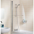 Lakes Classic Sculpted 860mm x 1400mm Hinged Bath Screen with Towel Rail Silver Frame - 6mm Clear Glass - SS33S - TAP 'N' SHOWER