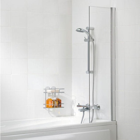 Lakes Classic 300mm x 1400mm Shower Curtain Silver Frame Bath Screen - 6mm Clear Glass - SS90S