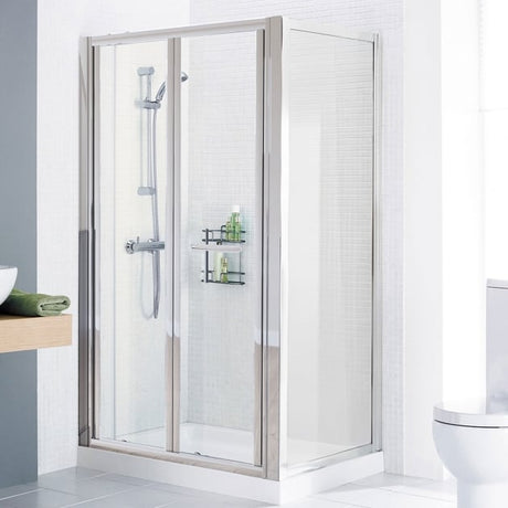 Lakes Classic Semi-Frameless 1000mm x 1850mm Bi-Fold Shower Door Silver Frame - 6mm Clear Glass - LKVB1000S