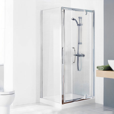 Lakes Classic Semi-Frameless 900mm x 1850mm Pivot Shower Door Silver Frame - 6mm Clear Glass - LKVP090S
